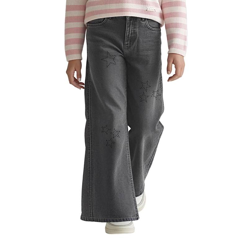 JEANS ANCHO NIÑA PALAZZO  DENIM CON ESTRELLAS - 1