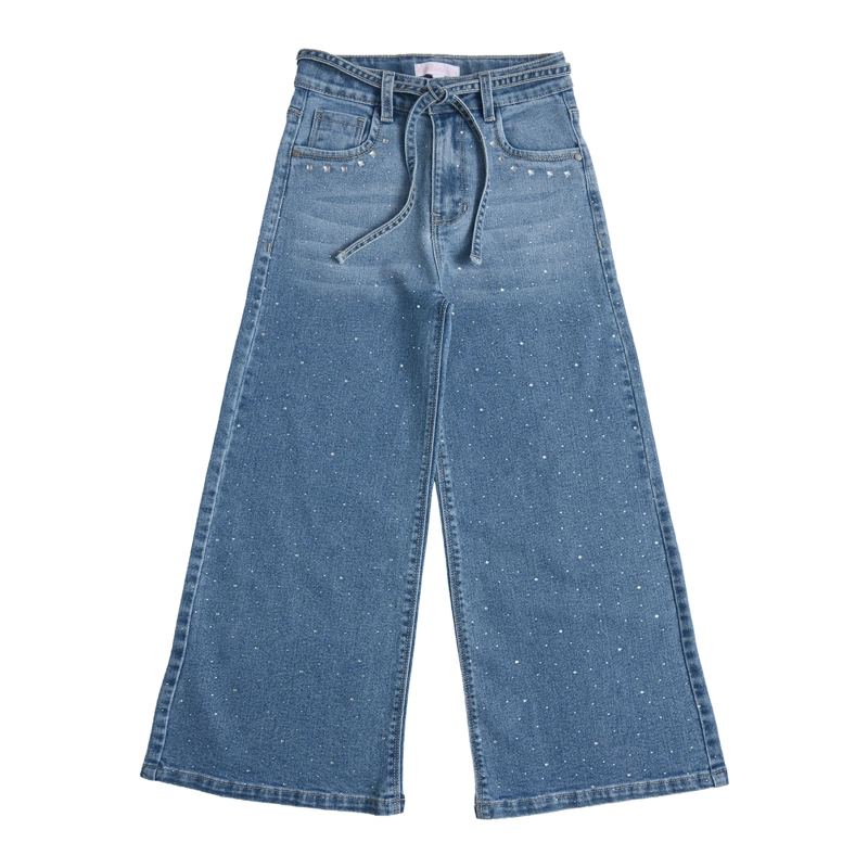 JEANS MEZCLILLA PALAZZO NIÑA DE ALGODON  CON STRASS - 2