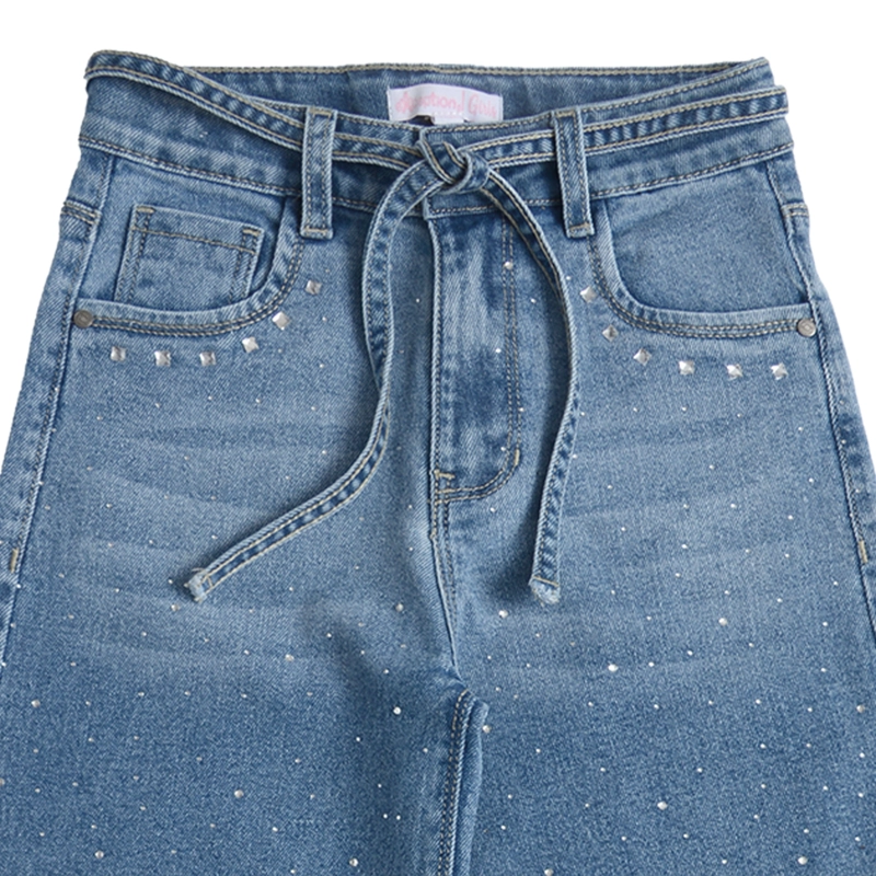 JEANS MEZCLILLA PALAZZO NIÑA DE ALGODON  CON STRASS - 3