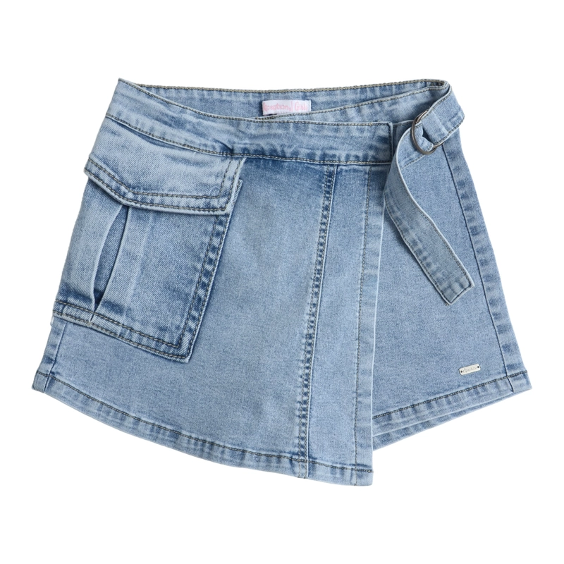 FALDA SHORT MEZCLILLA NIÑA DE ALGODON DENIM CELESTE - 2