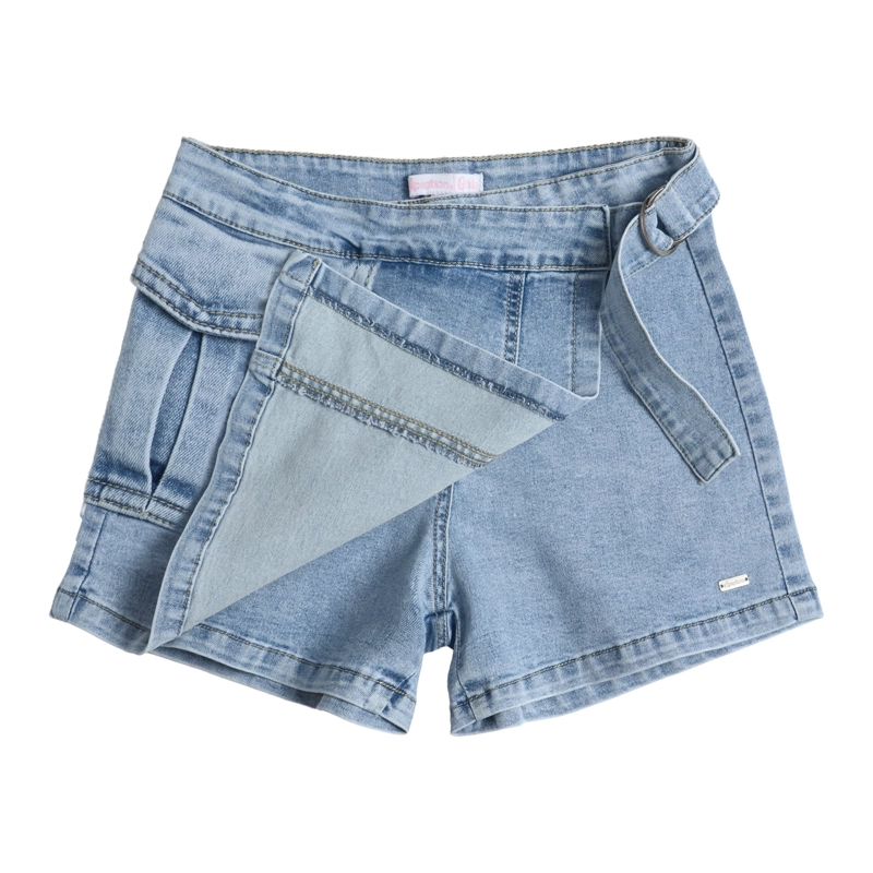 FALDA SHORT MEZCLILLA NIÑA DE ALGODON DENIM CELESTE - 3