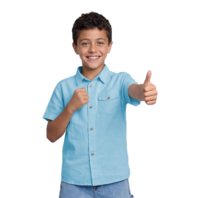 CAMISA ALGODON DE LINO NINO 6A Celeste