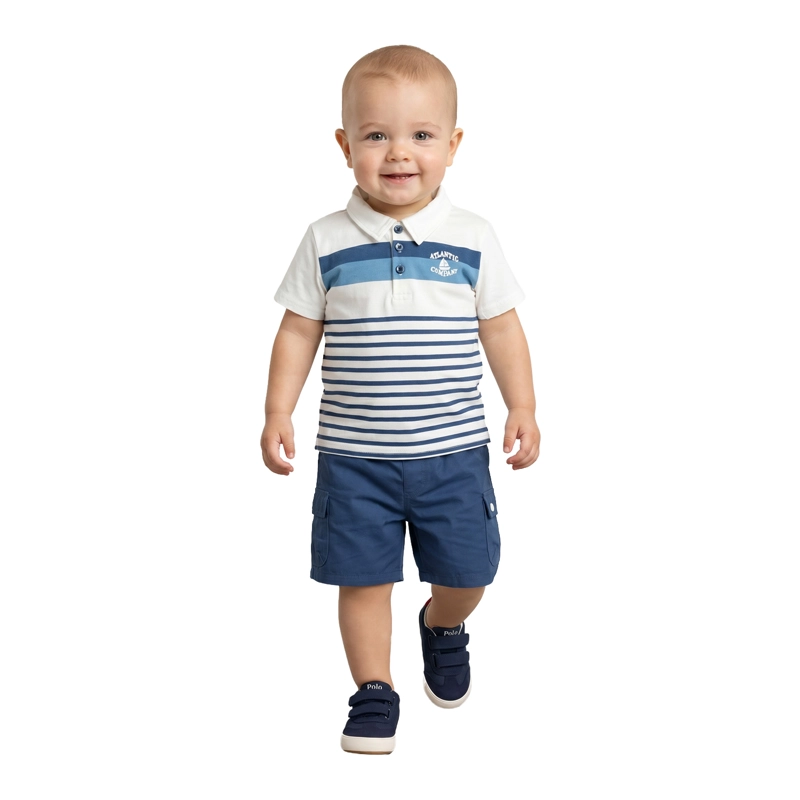 CONJUNTO POLERA Y BERMUDA GABARDINA BEBE  NINO CON ESTAMPADO 36 meses Azul