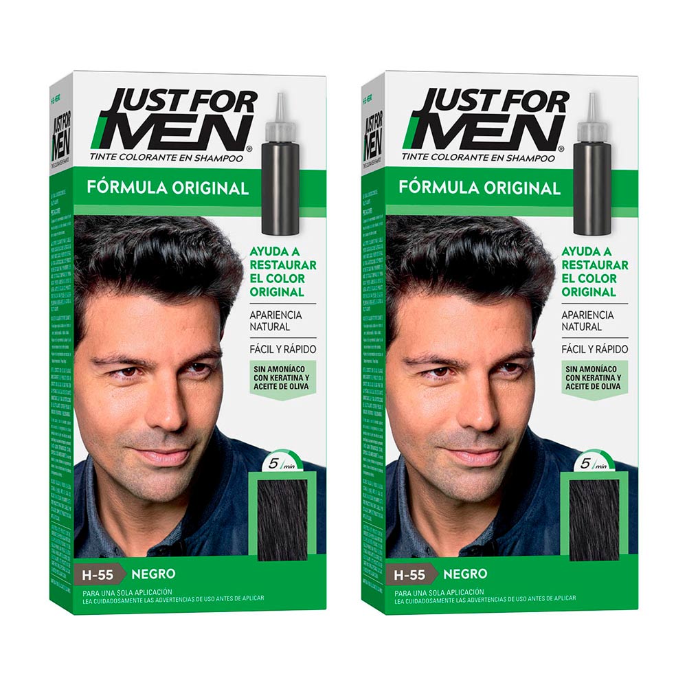 2 SHAMPOO JUST FOR MEN ELIMINA CANAS 5 MINUTOS CASTAÑO OSCURO NATURAL CVL - 1