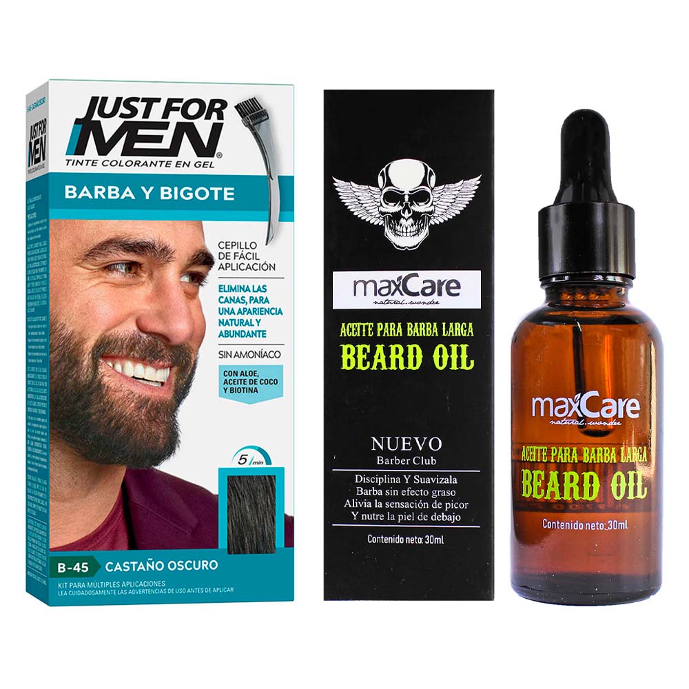 TINTE JUST FOR MEN BARBA REDUCE CANAS EN 5 MINUTOS + ACEITE - 1