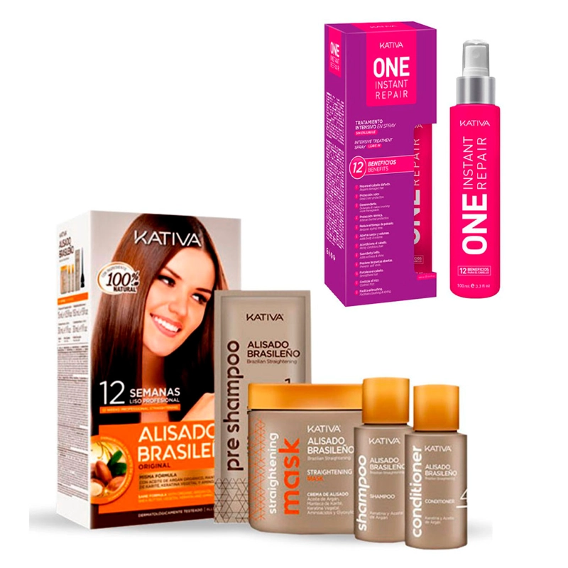 KIT KATIVA CAPILAR ALISADO BRASILEÑO Y REPARADOR SPRAY 12EN1 - 1
