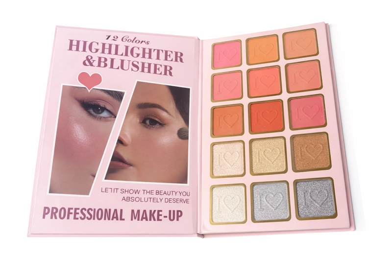 Paleta de maquillaje sombras rubor iluminador y labial + set 12 brochas - 4