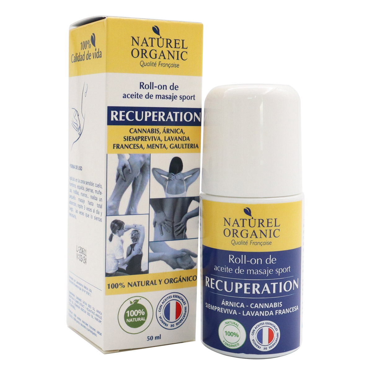 ESENCIA AROMATERAPIA CUERPO ROLL ON RECUPERACIÓN DOLORES MUSCULARES NATURAL ORGÁNICO 50 ML - 1
