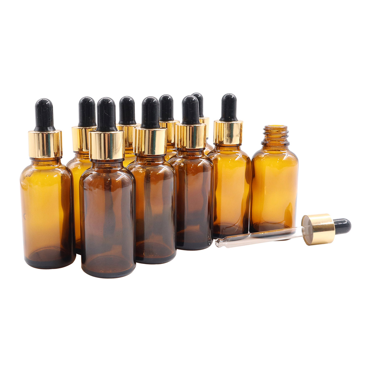 KIT COSMETICAVAL 30 ML 110 FRASCOS GOTERO DE VIDRIO ÁMBAR TRANSPARENTE TAPA NEGRA - 1