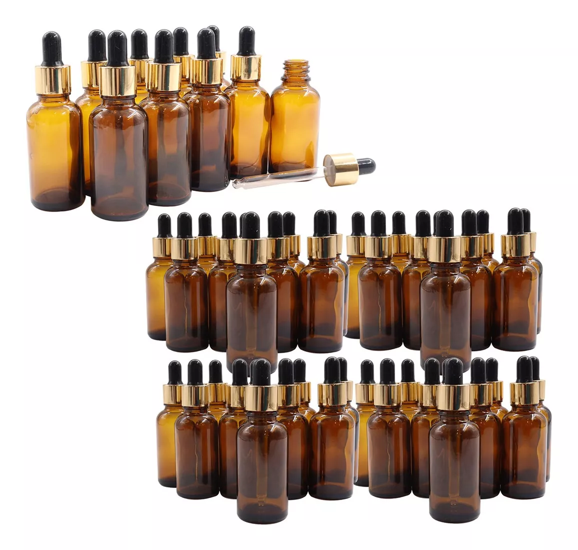 KIT 50 FRASCOS COSMETICAVAL GOTERO DE VIDRIO 30 ML ÁMBAR TAPA NEGRA - 1