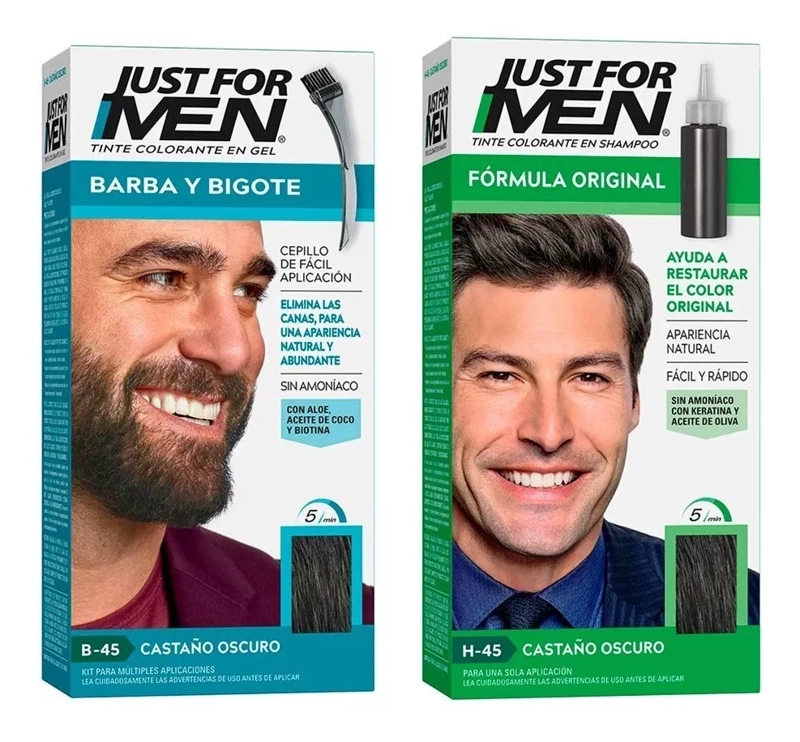 KIT JUST FOR MEN SHAMPOO ELIMINA CANAS PARA BARBA Y PELO 5 MINUTOS CVL - 1