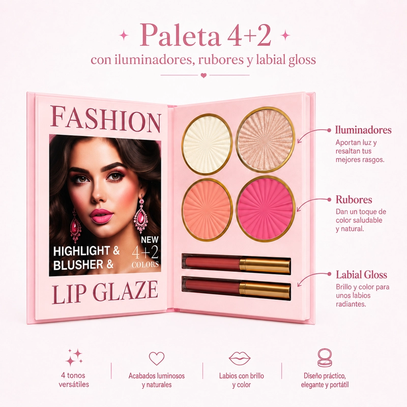 PALETA DE MAQUILLAJE SOMBRAS ILUMINADOR RUBOR Y GLOSS - 4