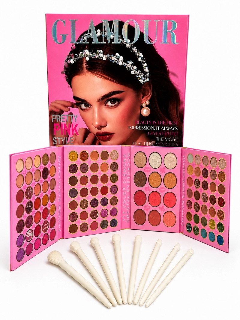 PALETA DE MAQUILLAJE GLAMOUR SOMBRAS RUBORES Y CONTORNO + BROCHAS - 1