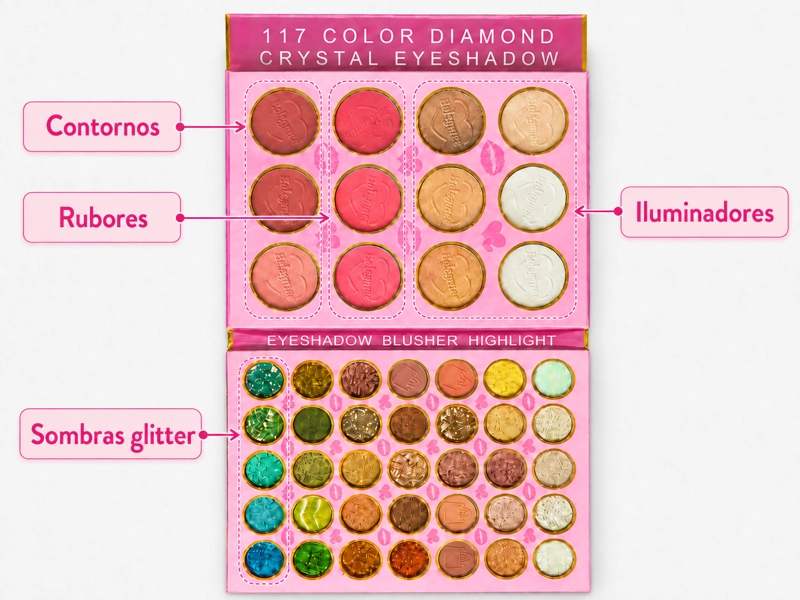 PALETA DE MAQUILLAJE GLAMOUR SOMBRAS RUBORES Y CONTORNO + BROCHAS - 3
