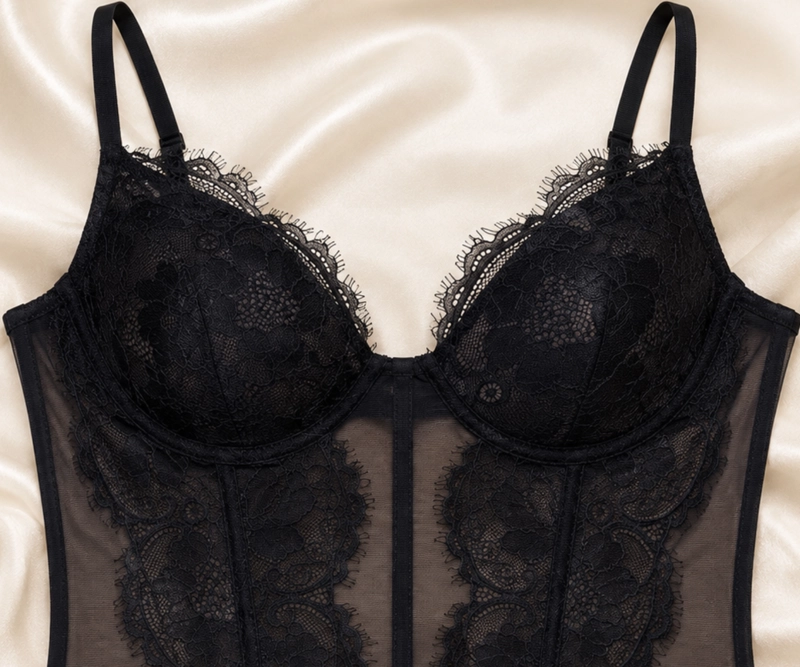 CORSET FASHION DE ENCAJE Y TUL CON ARCOS BAZIANI NEGRO - 5