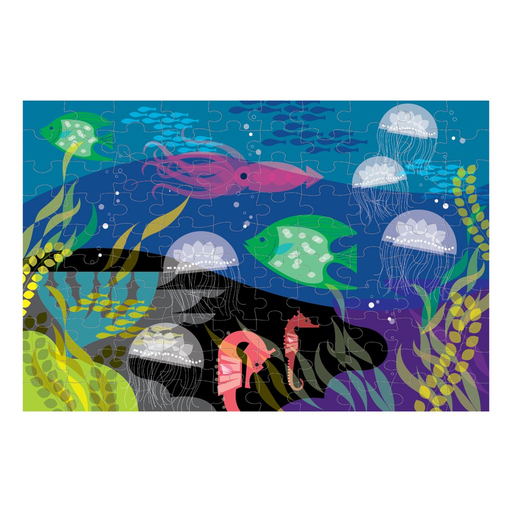 PUZZLE MUDPUPPY 100PCS QUE BRILLA EN LA OSCURIDAD BAJO EL MAR - 1