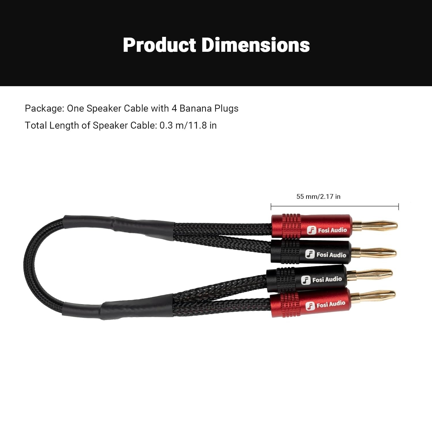 CABLE BANANA CHAPADO EN ORO PARA PARLANTE 30CM - FOSI AUDIO - 3