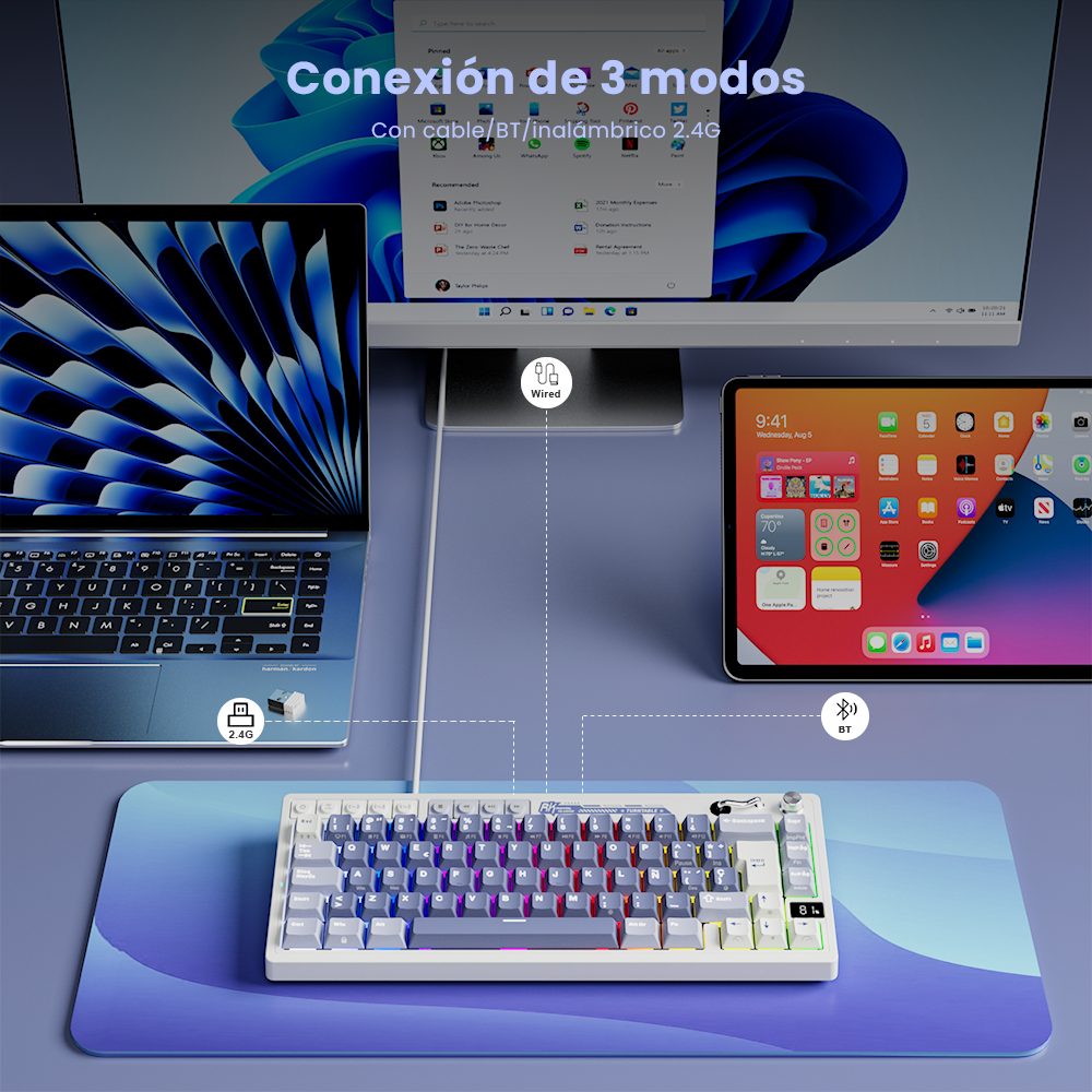 TECLADO MECANICO INALAMBRICO RKM65 OCEAN BLUE 65% ESPAÑOL - 5