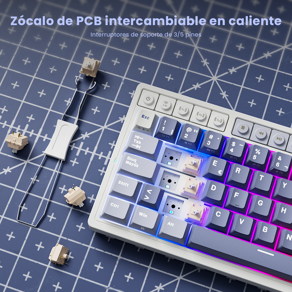 TECLADO MECANICO INALAMBRICO RKM65 OCEAN BLUE 65% ESPAÑOL - 7