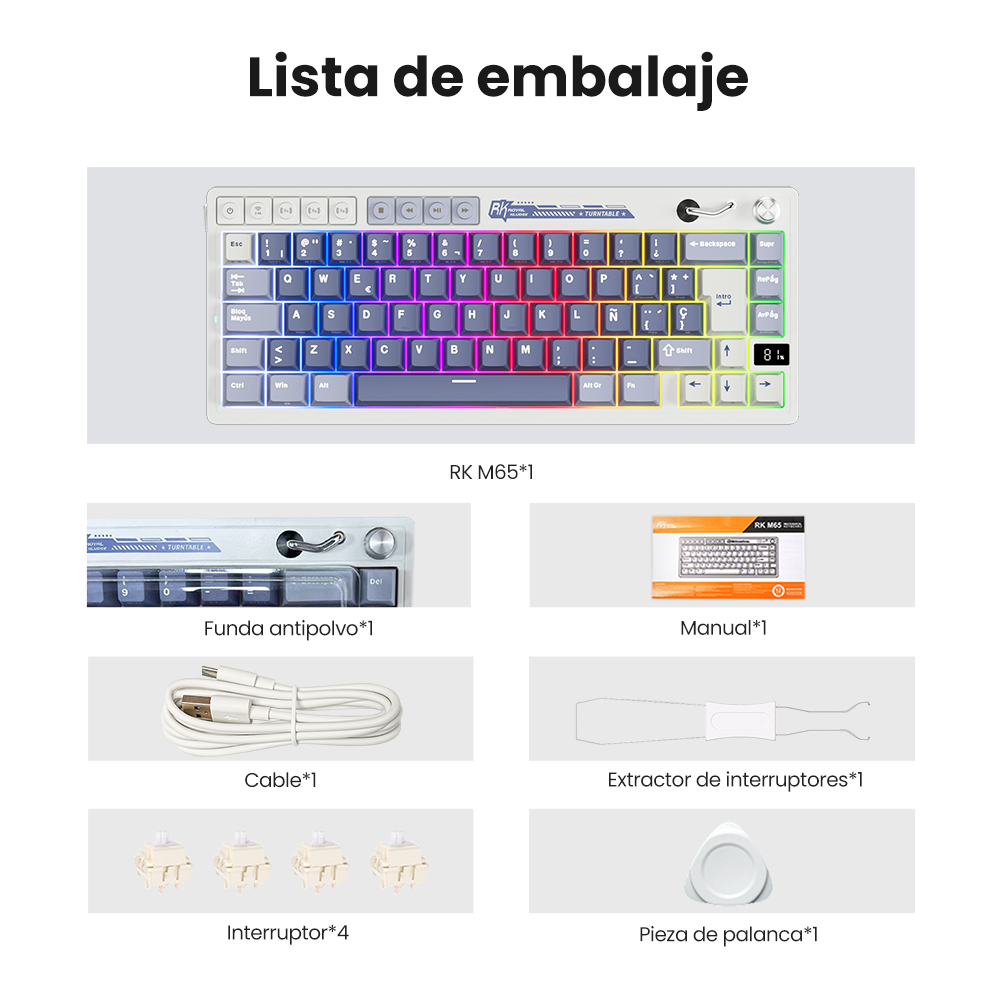 TECLADO MECANICO INALAMBRICO RKM65 OCEAN BLUE 65% ESPAÑOL - 9