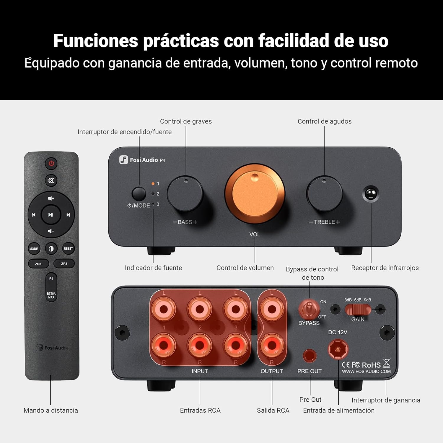 PREAMPLIFICADOR DE SONIDO FOSI AUDIO P4 MINI RCA Y SUB OUT - 2