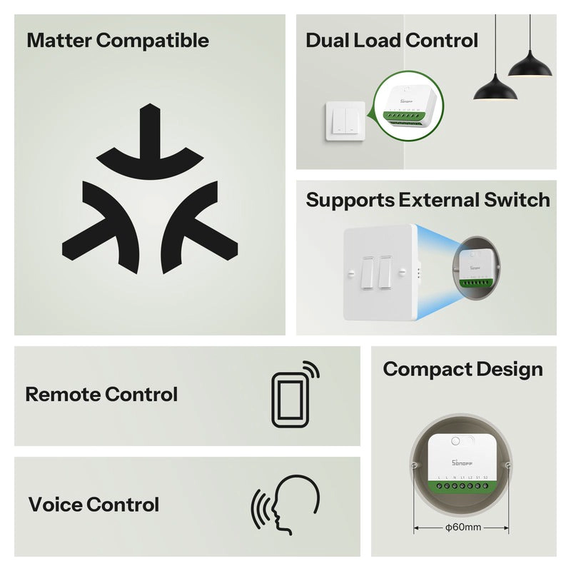 INTERRUPTOR WIFI DE 2 CANALES SONOFF MINI-2GS CON MATTER - 5