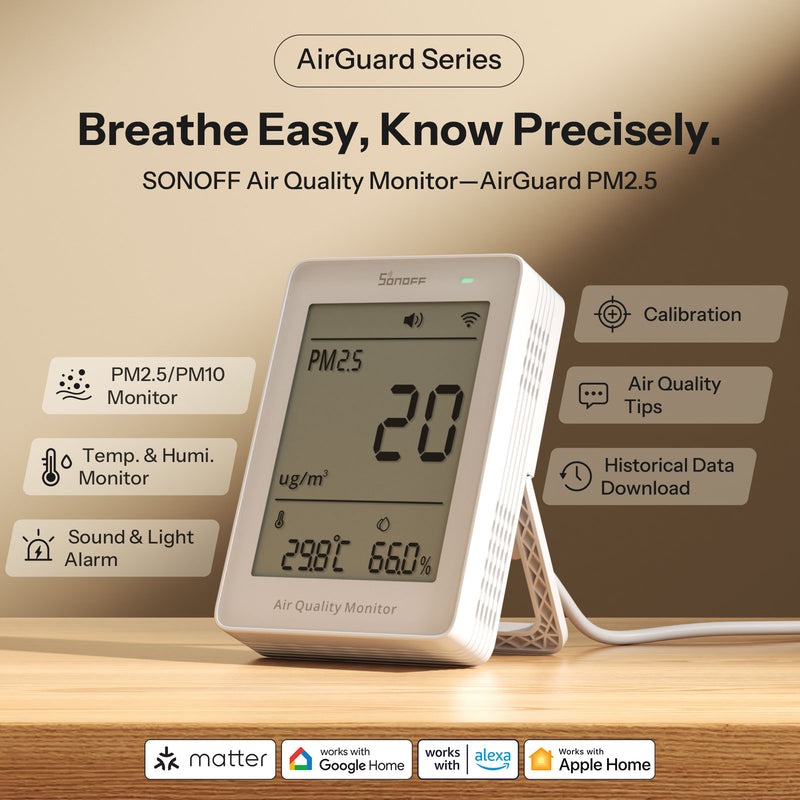 MONITOR DE CALIDAD DE AIRE PM2.5 WIFI MATTER SONOFF AIRGUARD - 2