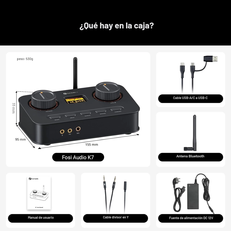 AMPLIFICADOR DAC AUDIFONOS BLUETOOTH USB-C FOSI AUDIO K7 - 6