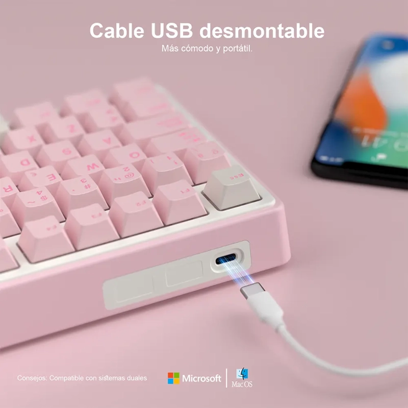 TECLADO MECANICO RK R75 PINK MELODY 75% ESPAÑOL RK - 4