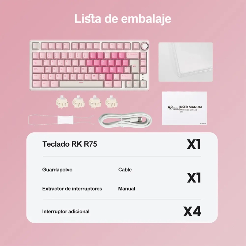 TECLADO MECANICO RK R75 PINK MELODY 75% ESPAÑOL RK - 5