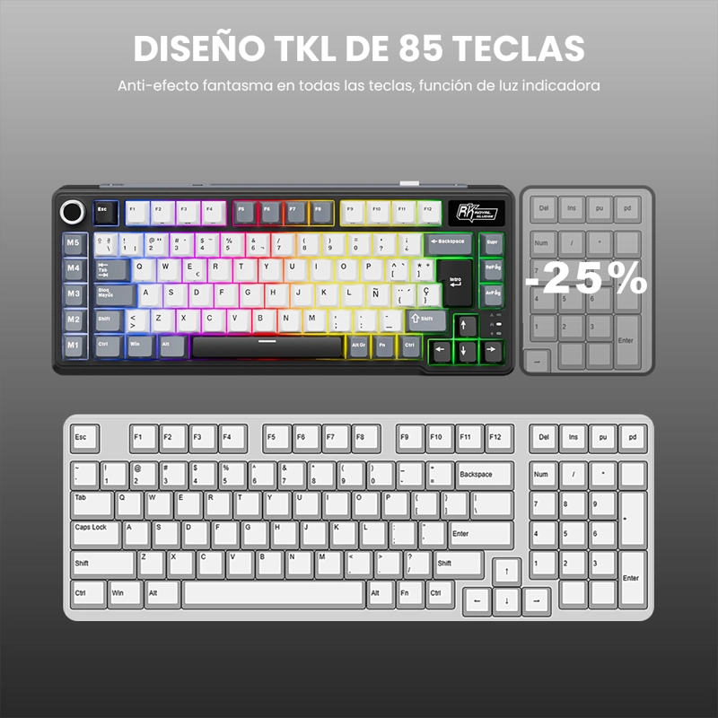 TECLADO MECANICO INALAMBRICO RK L75 75% CON TECLAS MACROS - 5