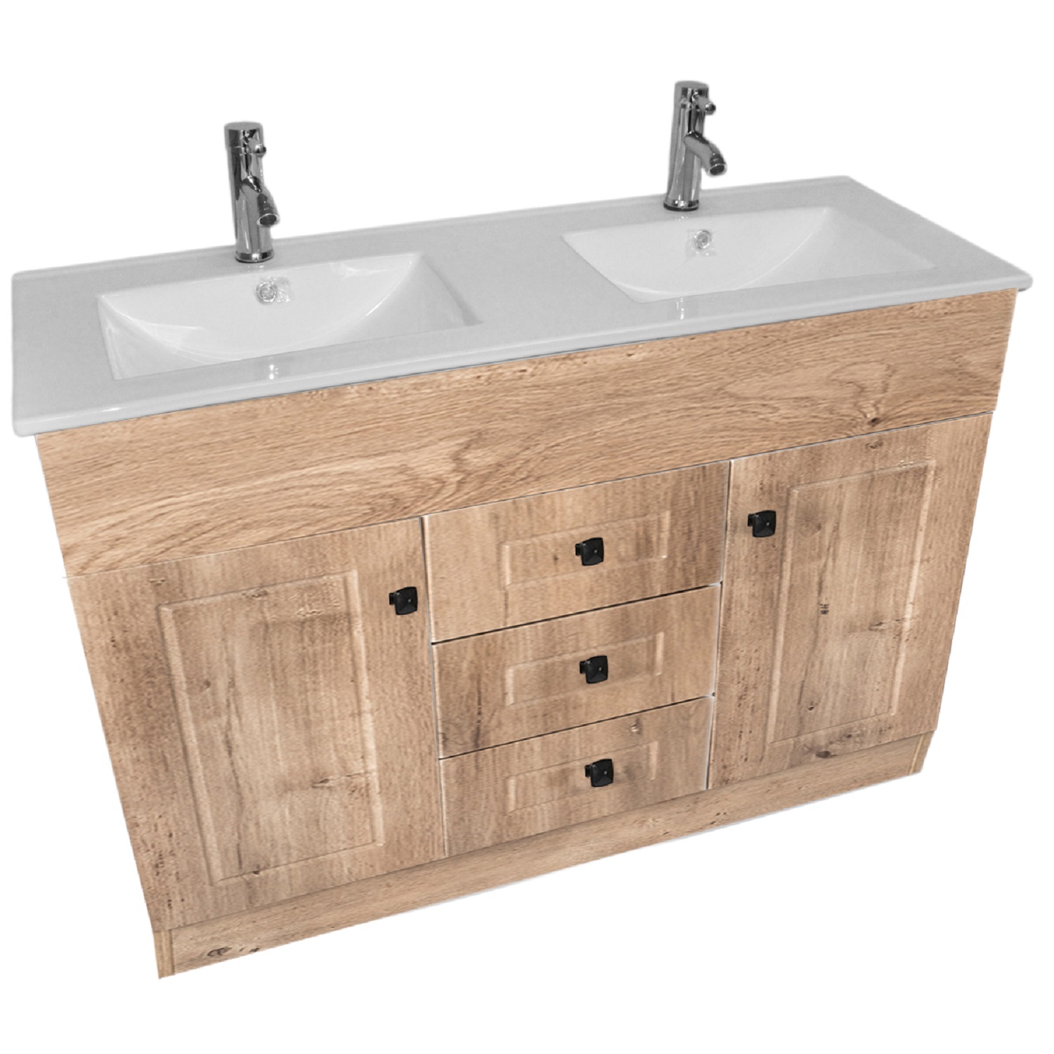 KIT MUEBLE VANITORIO DOBLE DOMSA NOGAL BD120PH-WOOD+P-120D / 120X80X47CM - 1