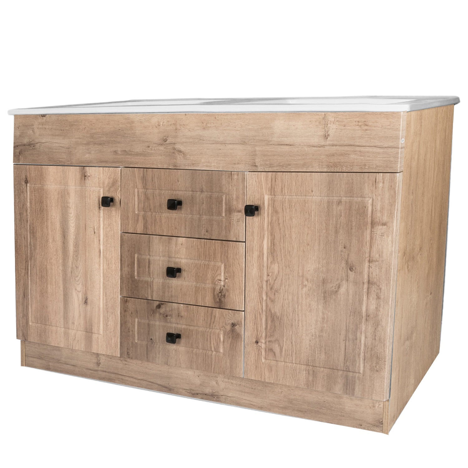 KIT MUEBLE VANITORIO DOBLE DOMSA NOGAL BD120PH-WOOD+P-120D / 120X80X47CM - 2