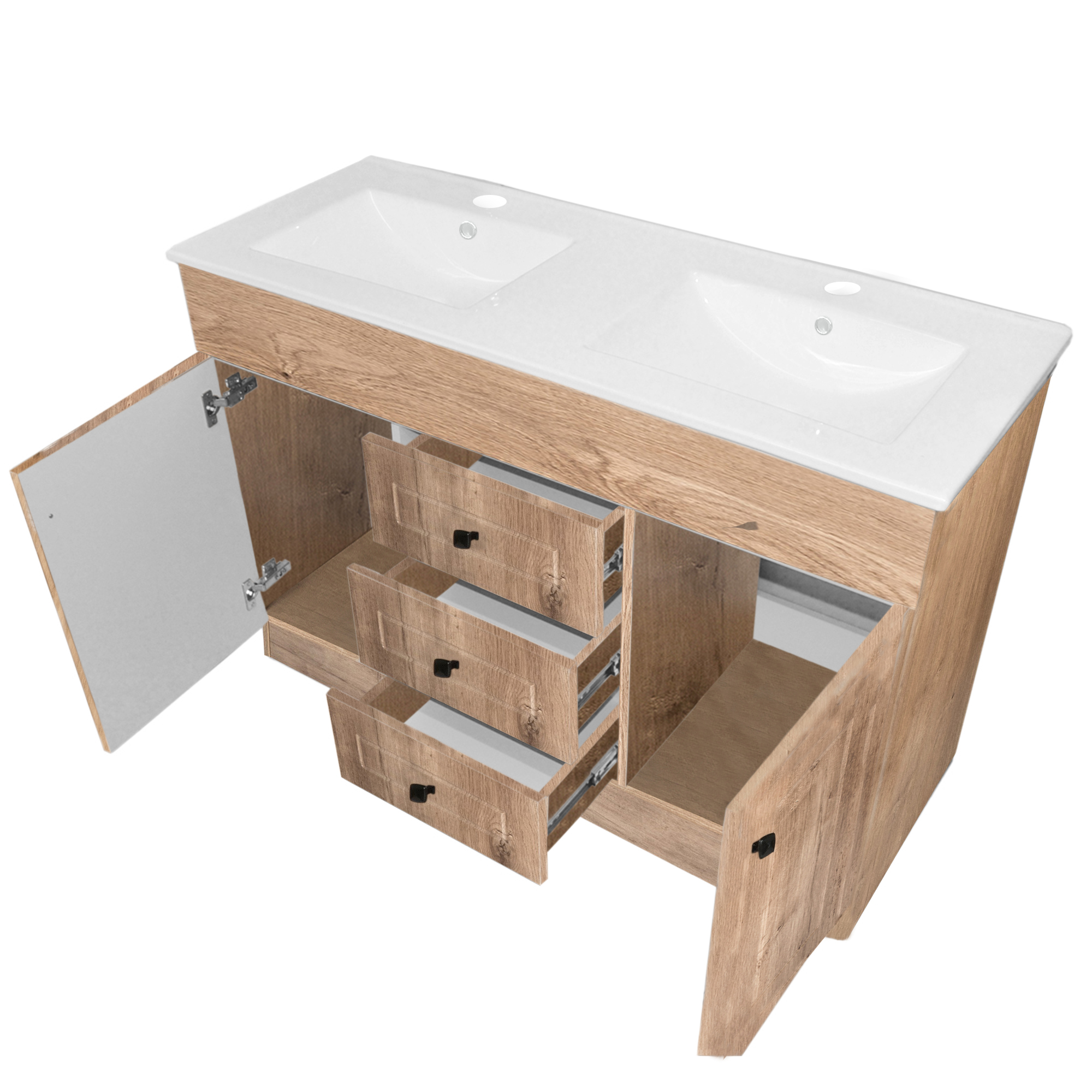 KIT MUEBLE VANITORIO DOBLE DOMSA NOGAL BD120PH-WOOD+P-120D / 120X80X47CM - 3