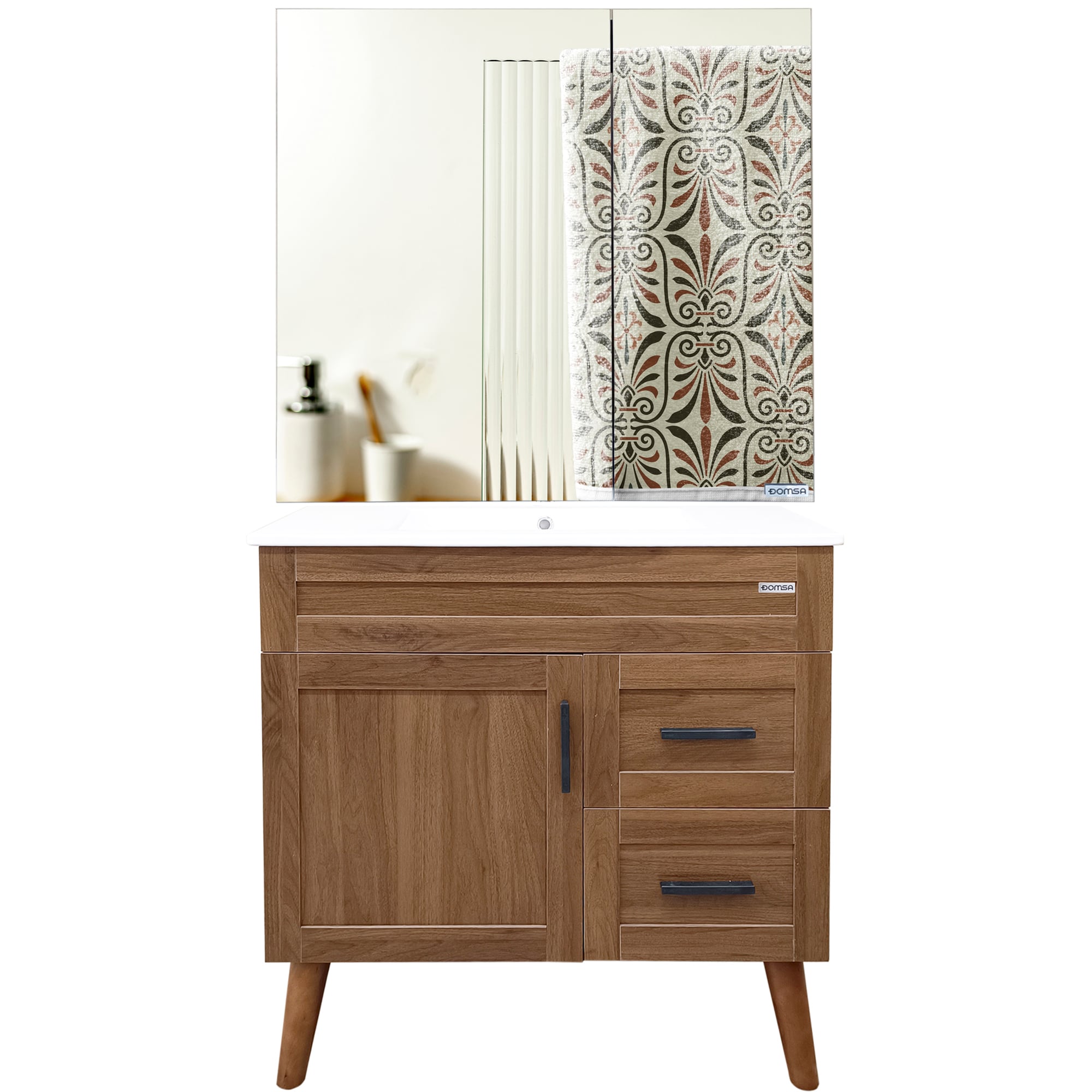 KIT MUEBLE VANITORIO + BOTIQUÍN ESPEJO DOMSA ELEGANCE NOGAL / 80X47X80CM - 1