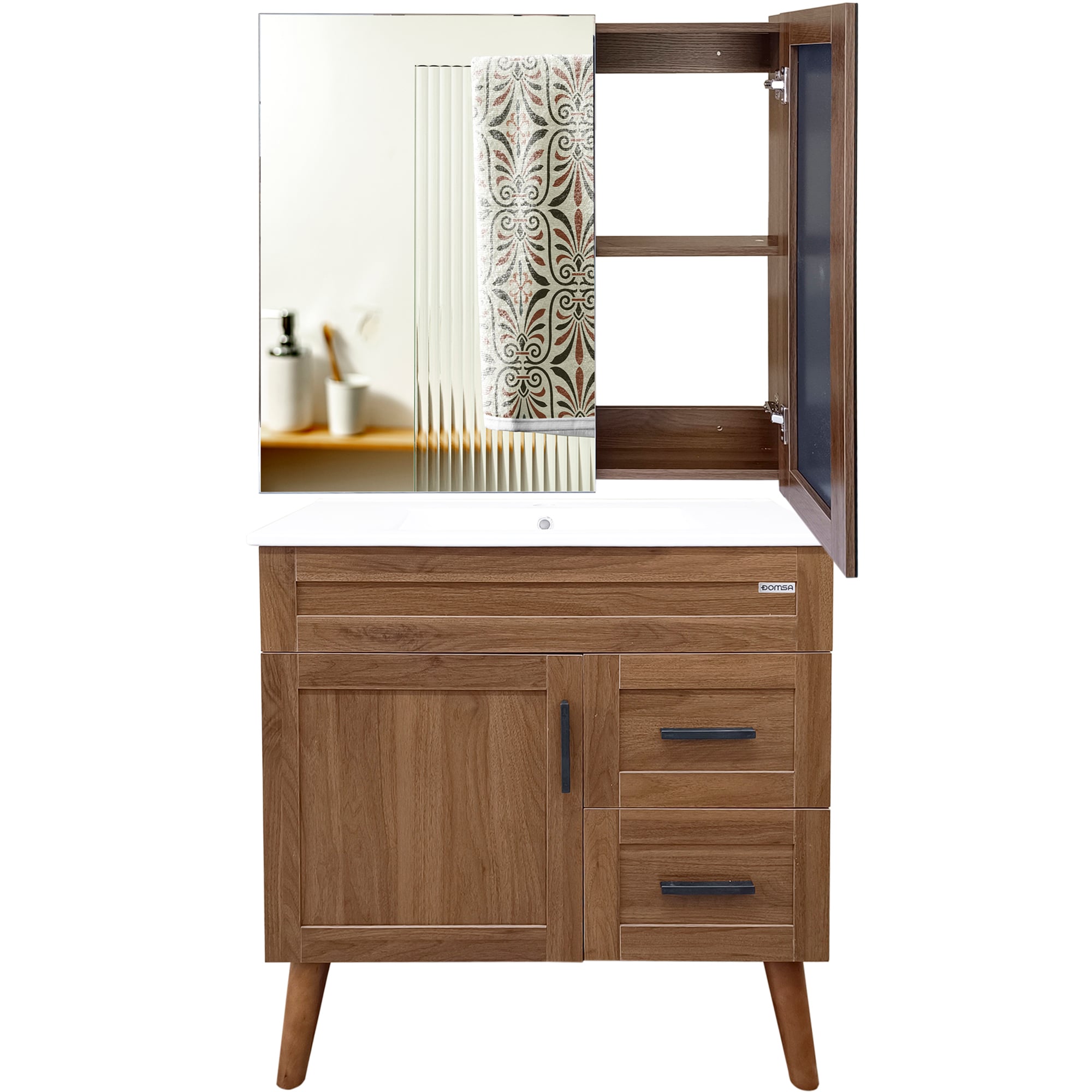 KIT MUEBLE VANITORIO + BOTIQUÍN ESPEJO DOMSA ELEGANCE NOGAL / 80X47X80CM - 2