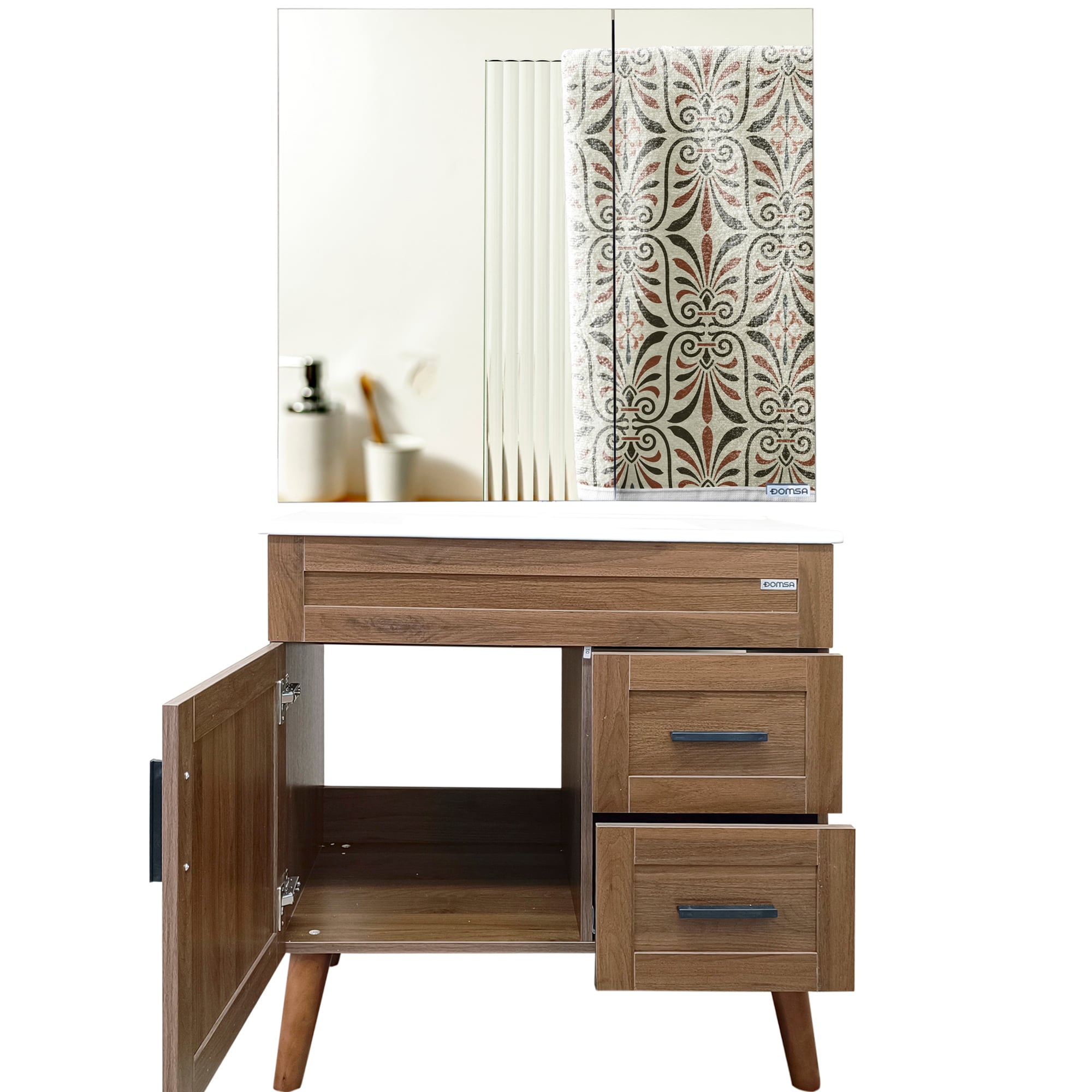 KIT MUEBLE VANITORIO + BOTIQUÍN ESPEJO DOMSA ELEGANCE NOGAL / 80X47X80CM - 3