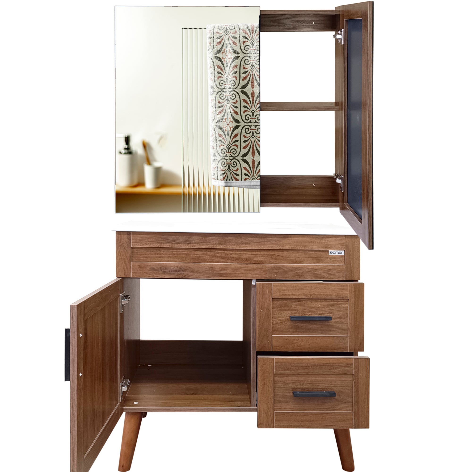 KIT MUEBLE VANITORIO + BOTIQUÍN ESPEJO DOMSA ELEGANCE NOGAL / 80X47X80CM - 4