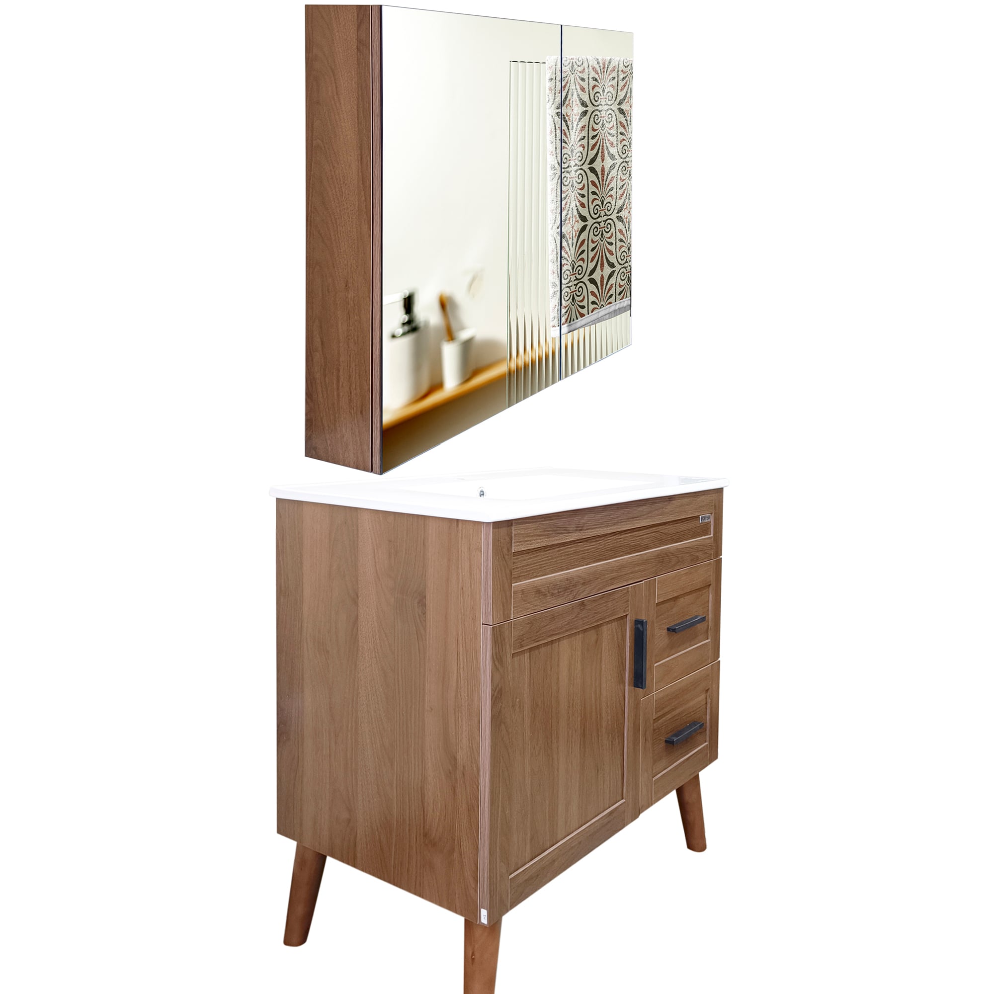 KIT MUEBLE VANITORIO + BOTIQUÍN ESPEJO DOMSA ELEGANCE NOGAL / 80X47X80CM - 5