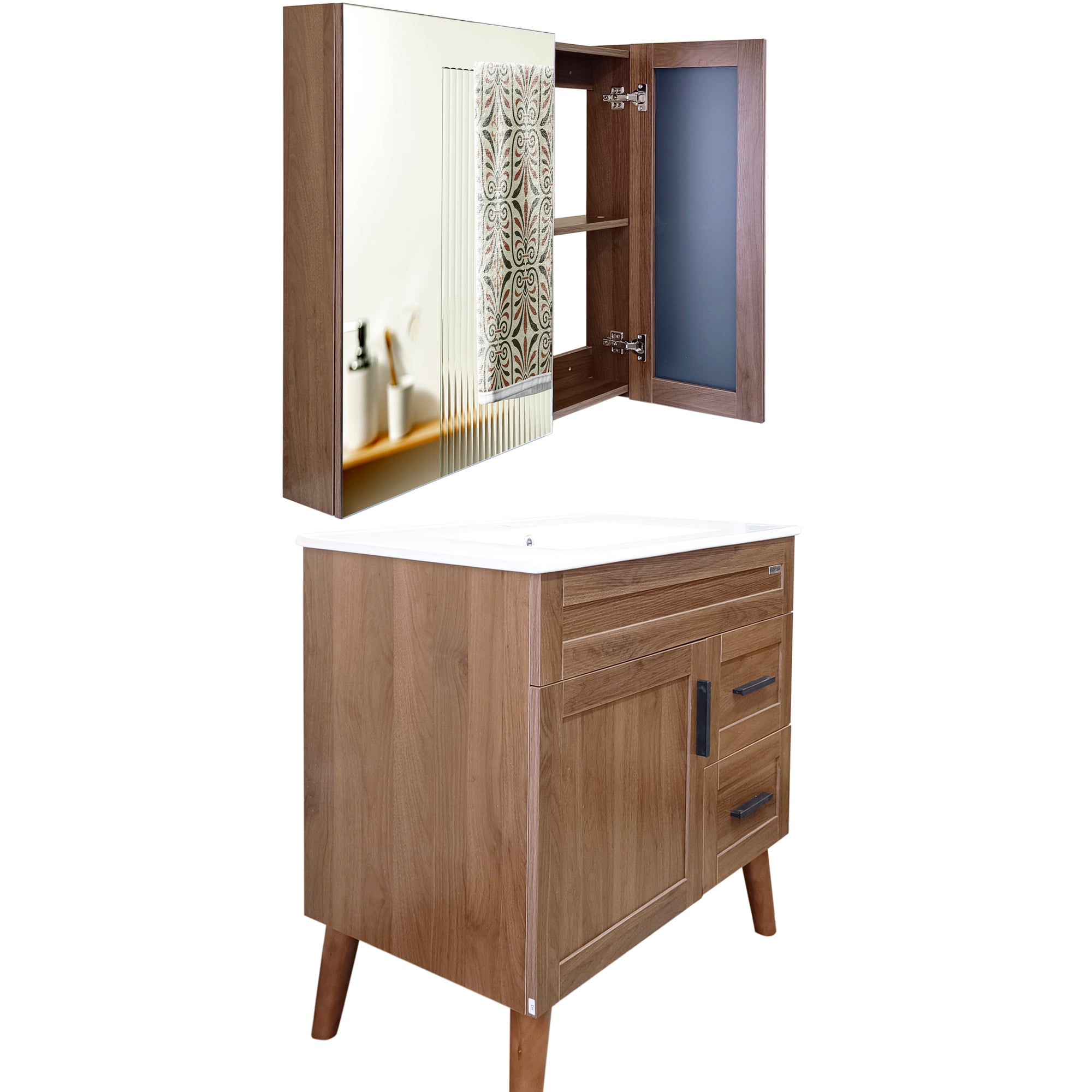 KIT MUEBLE VANITORIO + BOTIQUÍN ESPEJO DOMSA ELEGANCE NOGAL / 80X47X80CM - 6