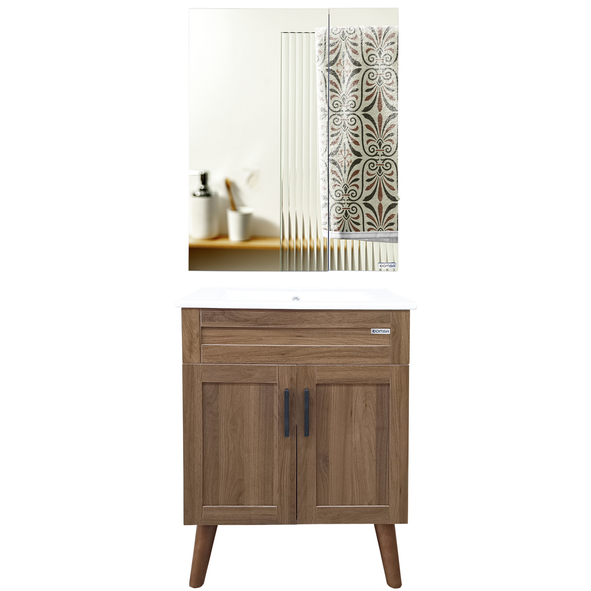 KIT MUEBLE VANITORIO + BOTIQUÍN ESPEJO DOMSA ELEGANCE NOGAL / 60X40X80CM - 1