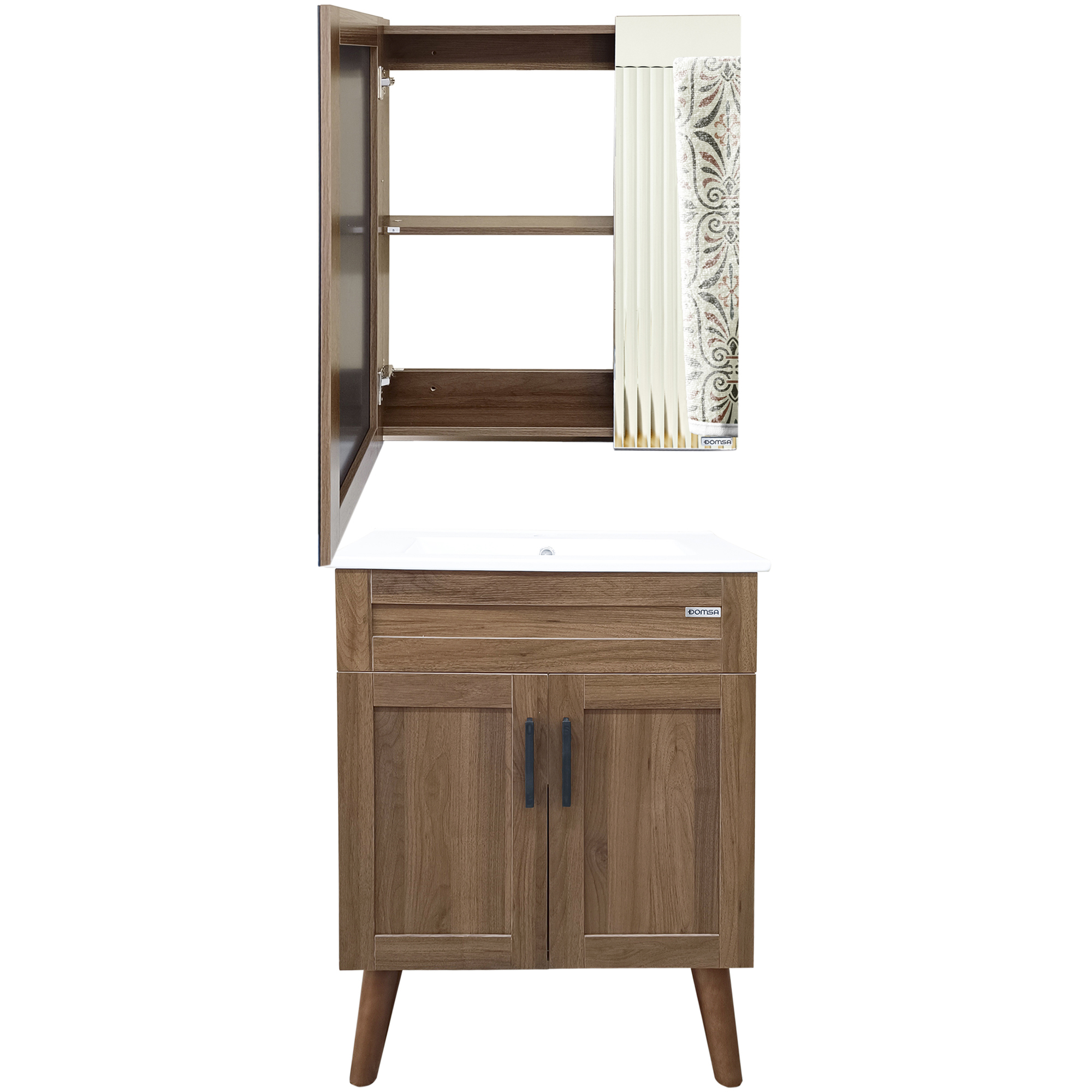 KIT MUEBLE VANITORIO + BOTIQUÍN ESPEJO DOMSA ELEGANCE NOGAL / 60X40X80CM - 2