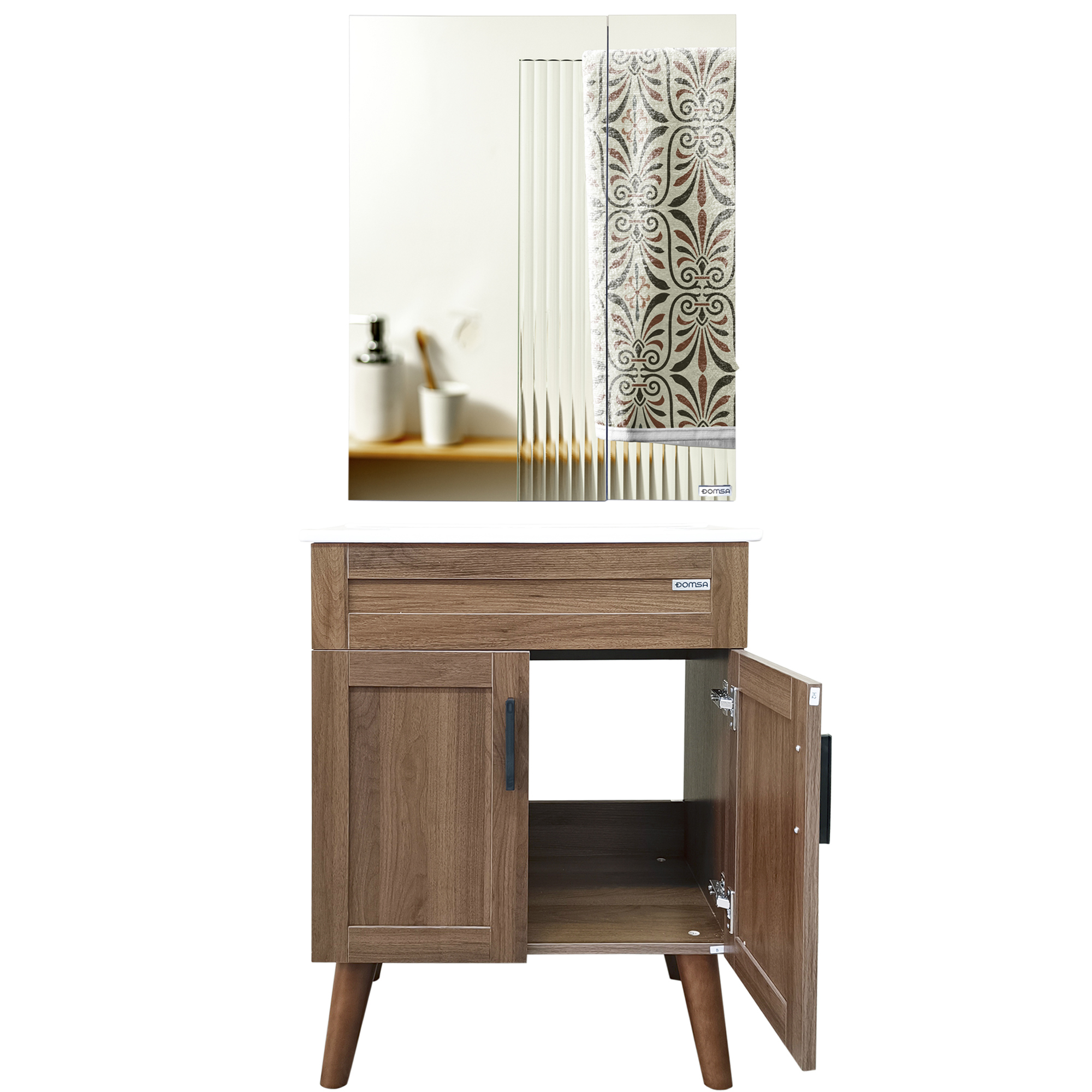 KIT MUEBLE VANITORIO + BOTIQUÍN ESPEJO DOMSA ELEGANCE NOGAL / 60X40X80CM - 3