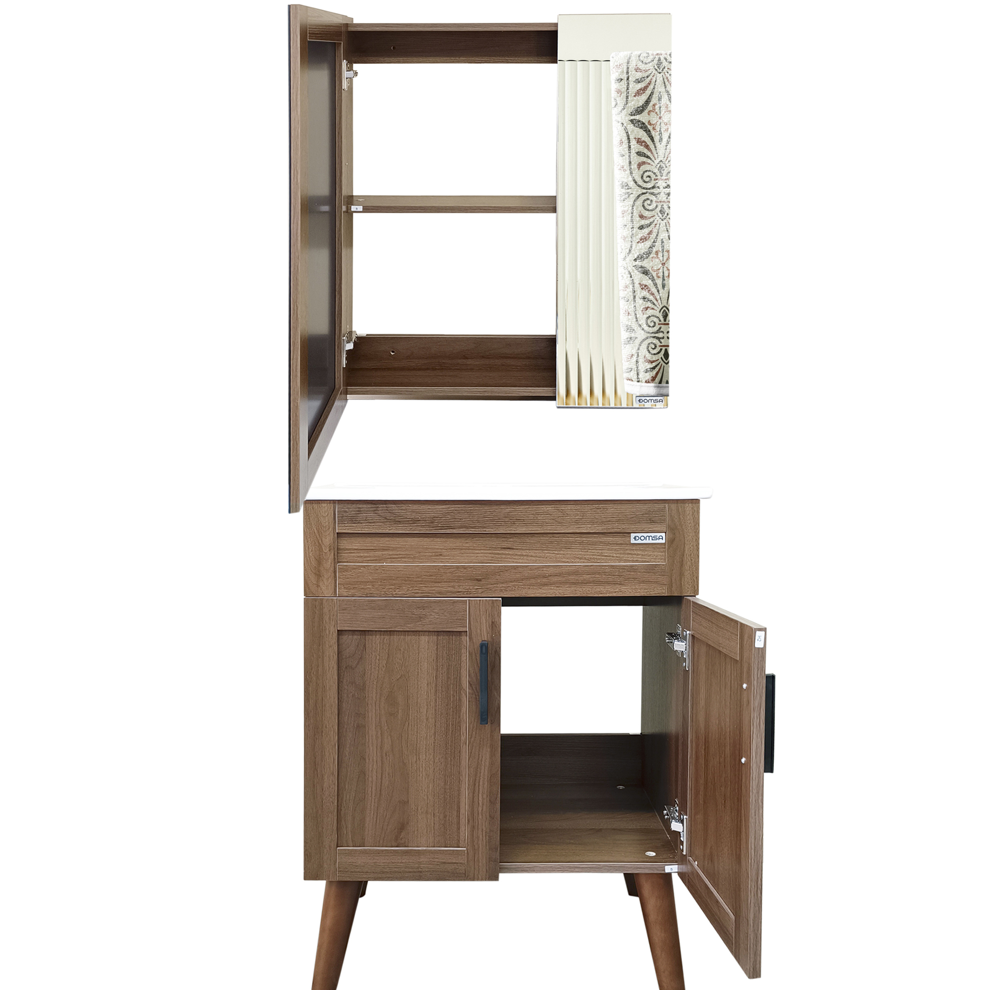 KIT MUEBLE VANITORIO + BOTIQUÍN ESPEJO DOMSA ELEGANCE NOGAL / 60X40X80CM - 4