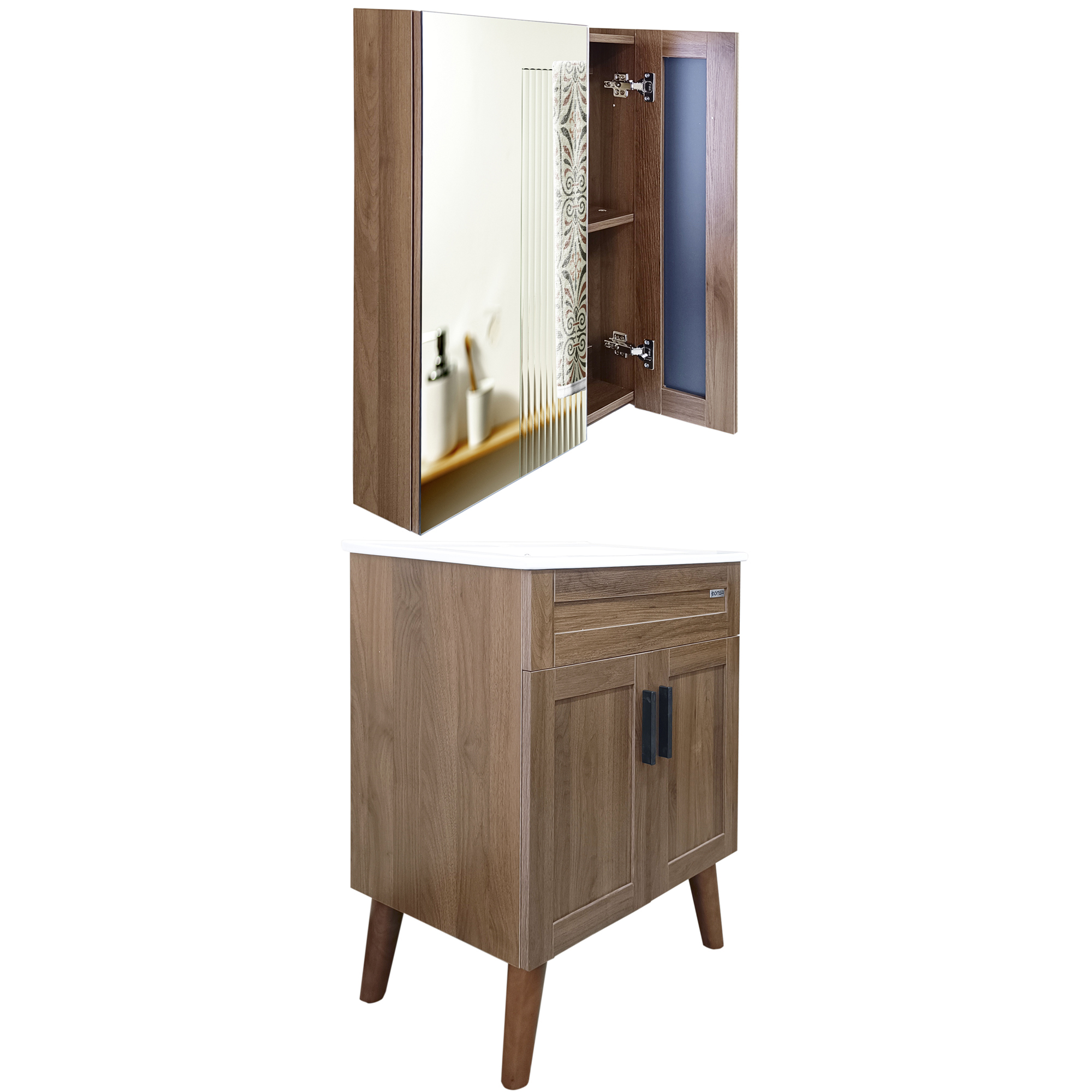 KIT MUEBLE VANITORIO + BOTIQUÍN ESPEJO DOMSA ELEGANCE NOGAL / 60X40X80CM - 5