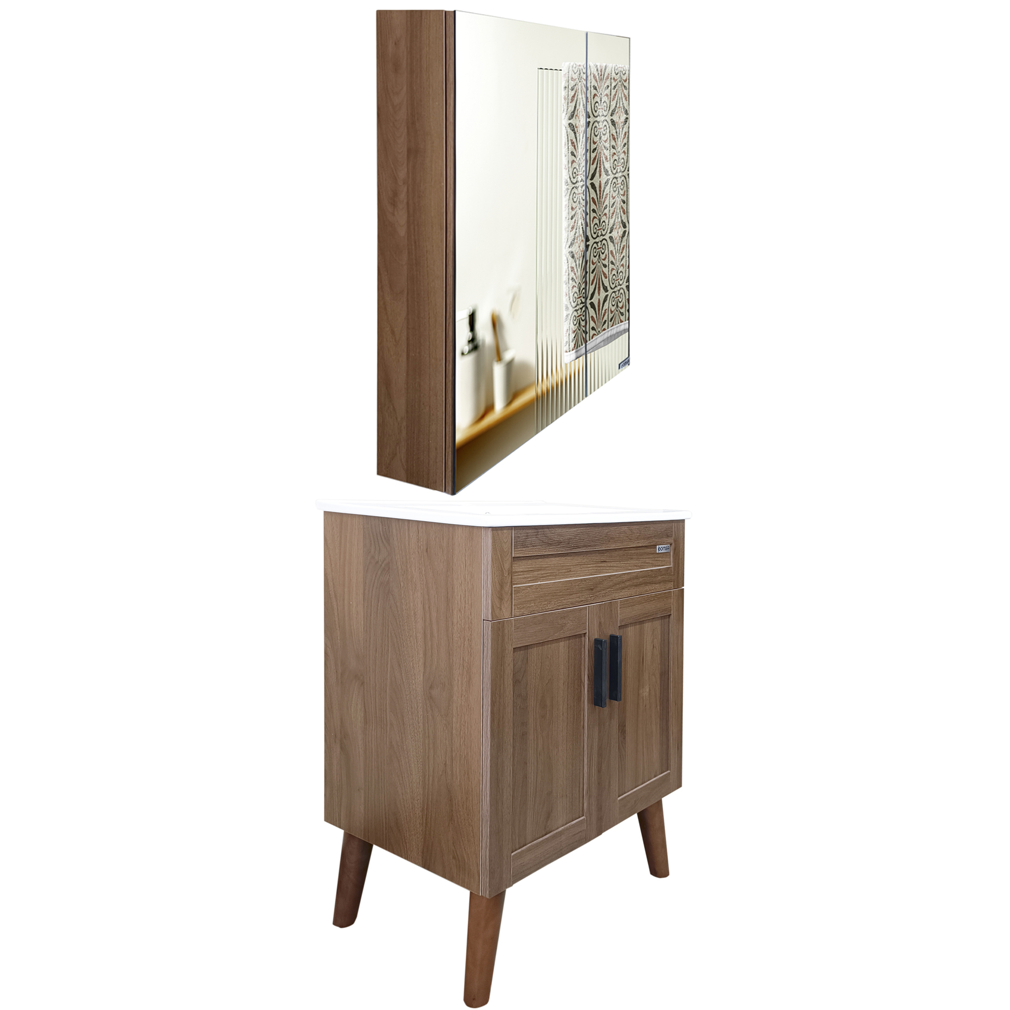 KIT MUEBLE VANITORIO + BOTIQUÍN ESPEJO DOMSA ELEGANCE NOGAL / 60X40X80CM - 6