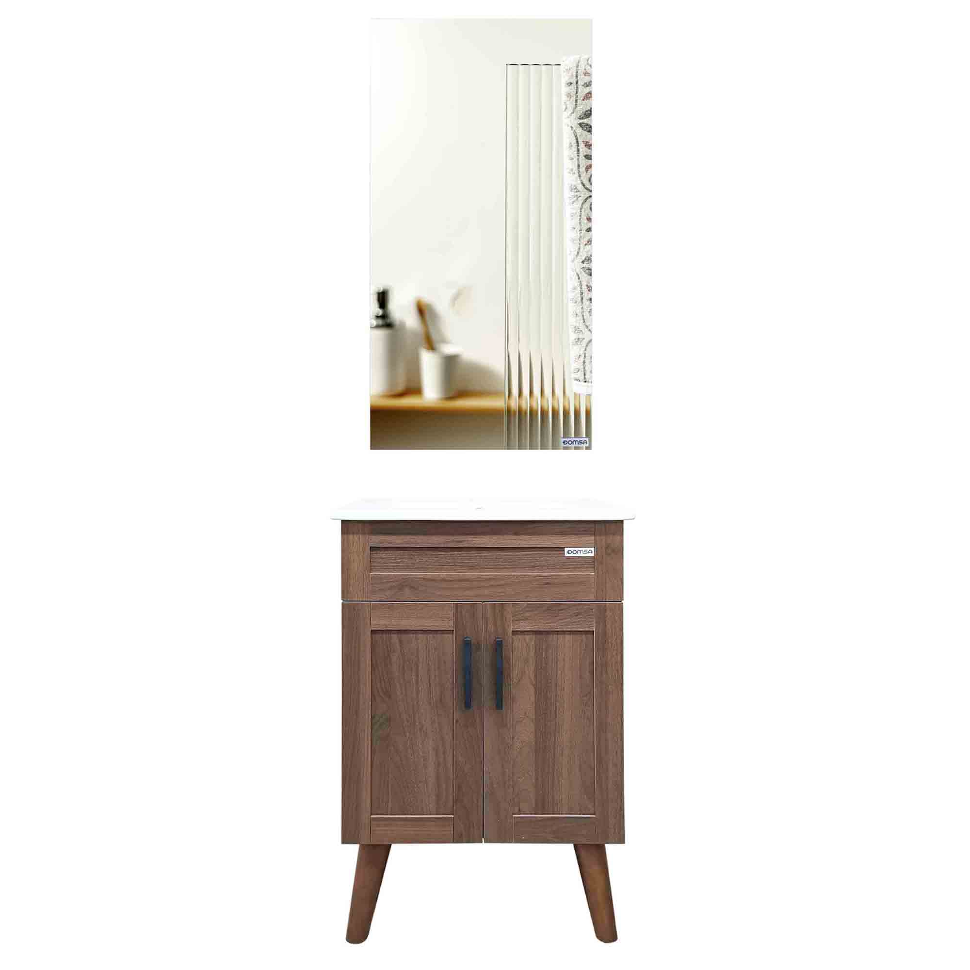 KIT MUEBLE VANITORIO + BOTIQUÍN ESPEJO DOMSA ELEGANCE NOGAL / 50X40X80CM - 1