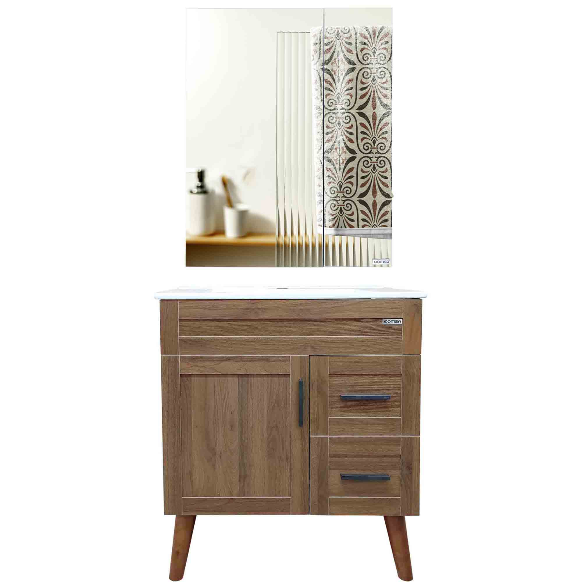 KIT MUEBLE VANITORIO + BOTIQUÍN ESPEJO DOMSA ELEGANCE NOGAL / 70X47X80CM - 1
