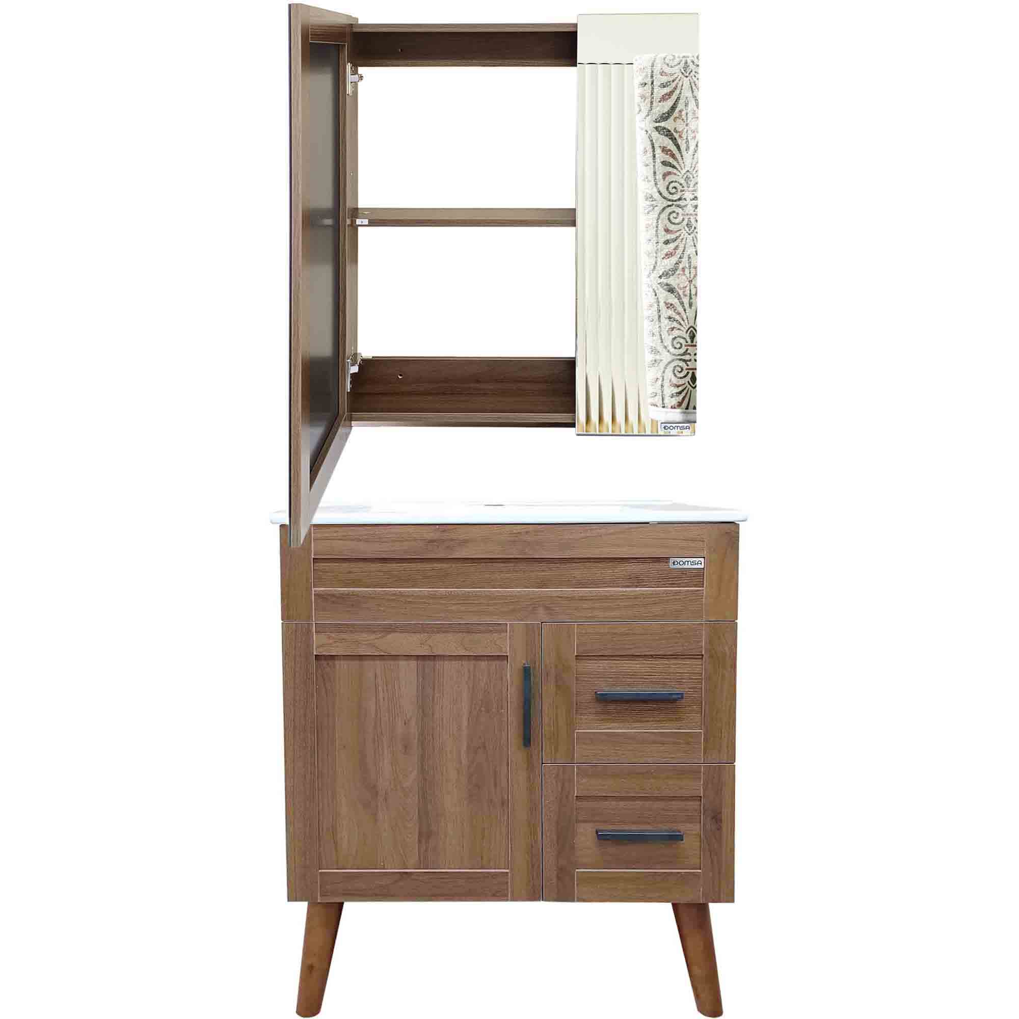 KIT MUEBLE VANITORIO + BOTIQUÍN ESPEJO DOMSA ELEGANCE NOGAL / 70X47X80CM - 2