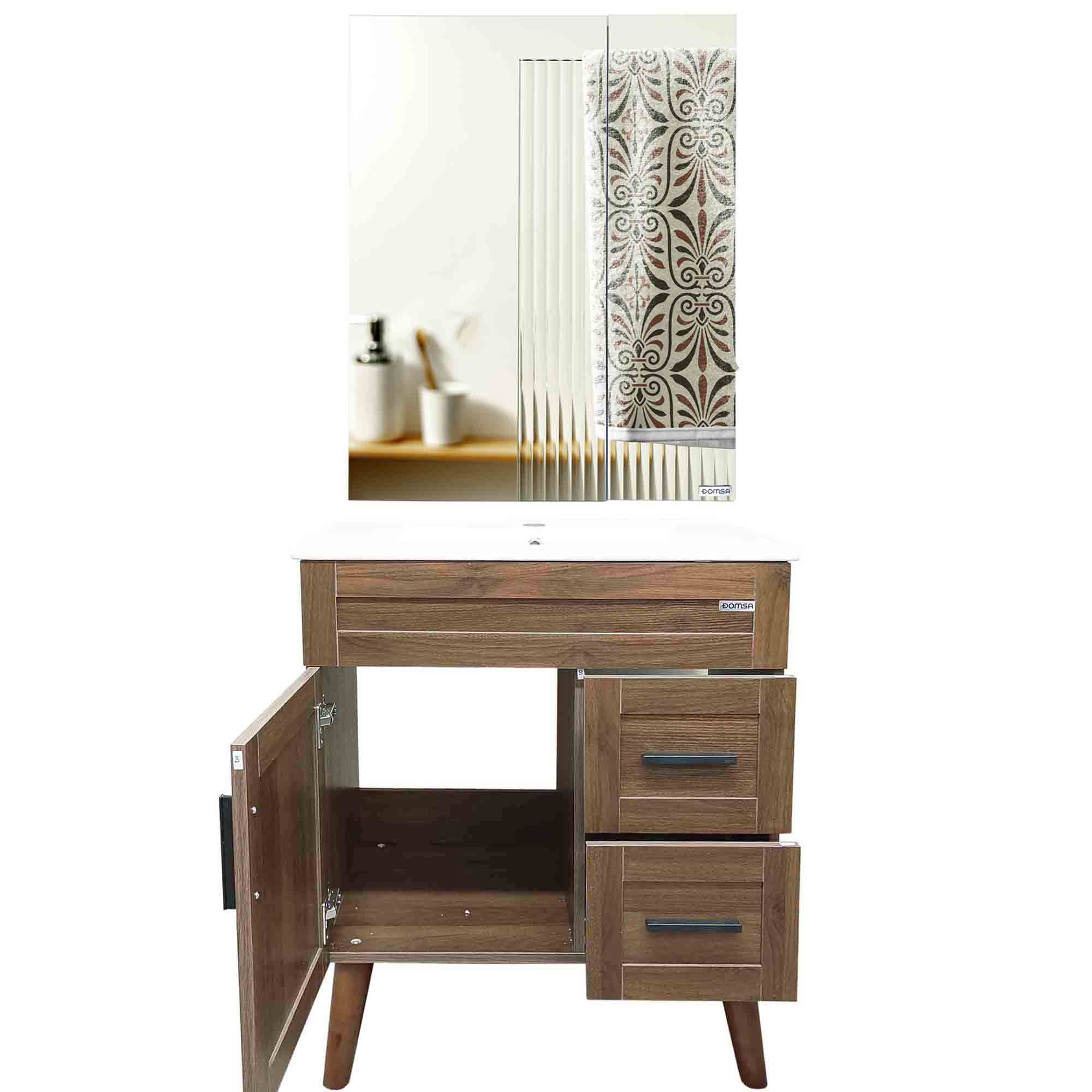KIT MUEBLE VANITORIO + BOTIQUÍN ESPEJO DOMSA ELEGANCE NOGAL / 70X47X80CM - 3